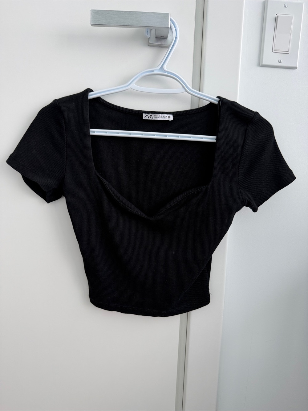 ZARA Black Square Neck Short Sleeve Crop Top